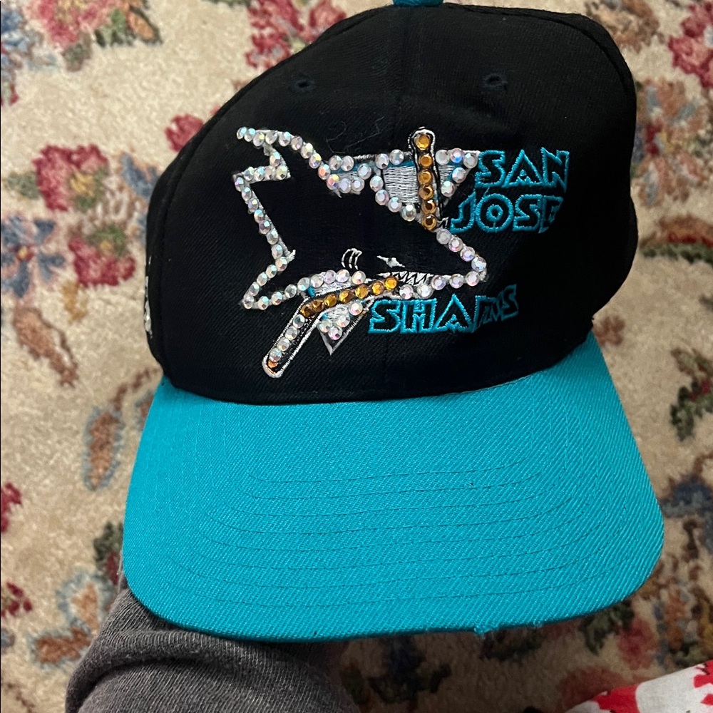 Vintage San Jose Sharks Black and Teal bling Cap